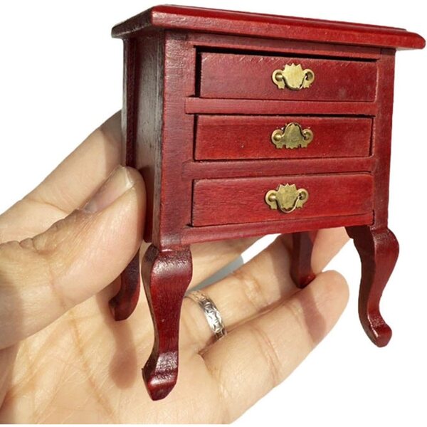 Comodino in legno scala 1:12 con gambe cabriole e cassetto funzionante