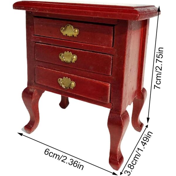 Comodino in legno scala 1:12 con gambe cabriole e cassetto funzionante
