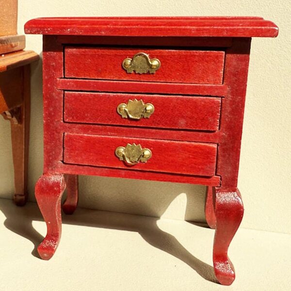 Comodino in legno scala 1:12 con gambe cabriole e cassetto funzionante