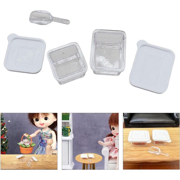 Set portatile elegante per case delle bambole con contenitori alimenti trasparenti