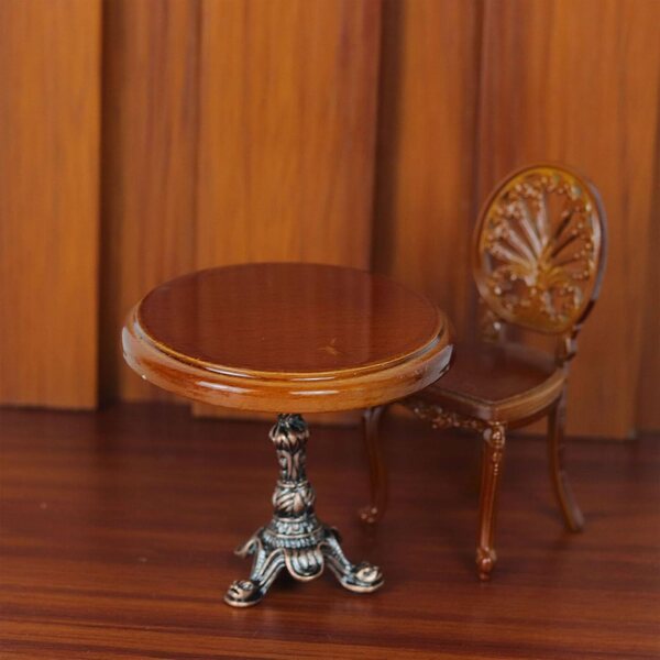 Set Vintage Tavolino Rotondo con 4 Sedie Miniatura 1:12 per Case delle Bambole
