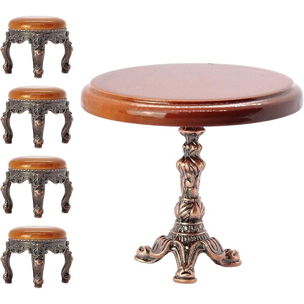 Set Vintage Tavolino Rotondo con 4 Sedie Miniatura 1:12 per Case delle Bambole