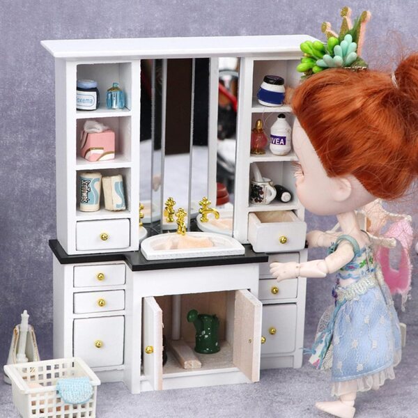 1/12 Miniatur-Badezimmerschrank aus weißem Holz für Tmboryuu-Puppenhäuser