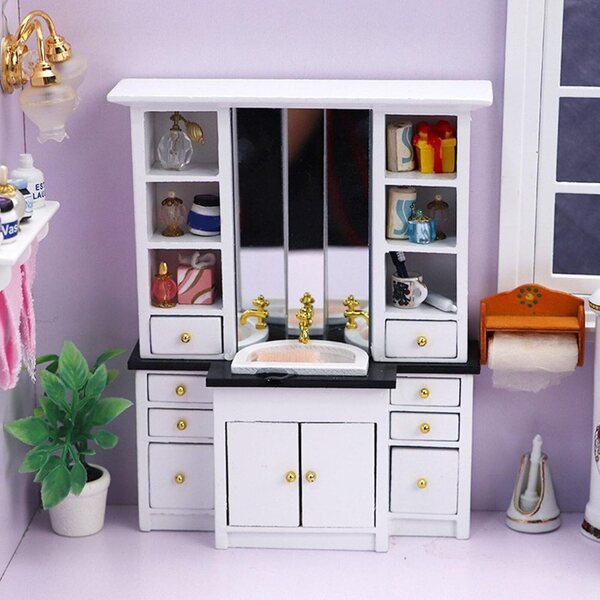 1/12 Miniatur-Badezimmerschrank aus weißem Holz für Tmboryuu-Puppenhäuser