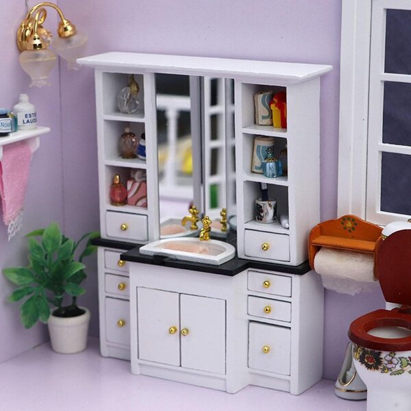 1/12 Miniatur-Badezimmerschrank aus weißem Holz für Tmboryuu-Puppenhäuser