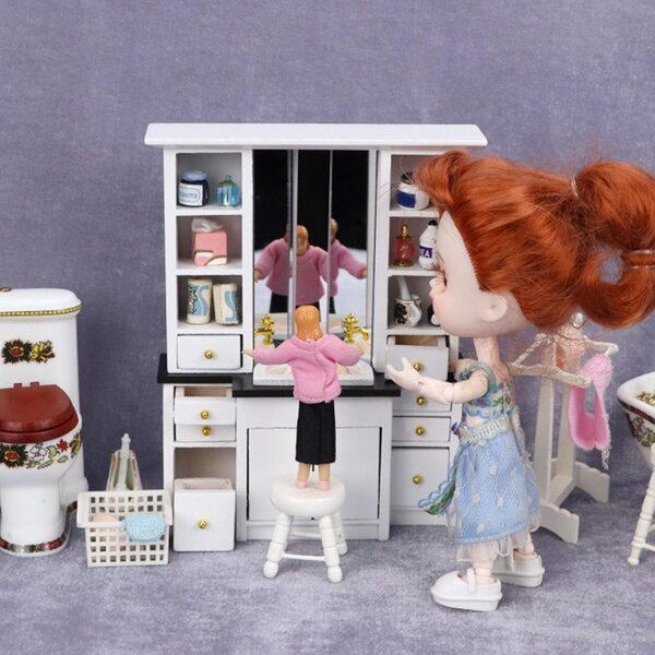 1/12 Miniatur-Badezimmerschrank aus weißem Holz für Tmboryuu-Puppenhäuser