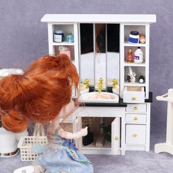 1/12 Miniatur-Badezimmerschrank aus weißem Holz für Tmboryuu-Puppenhäuser