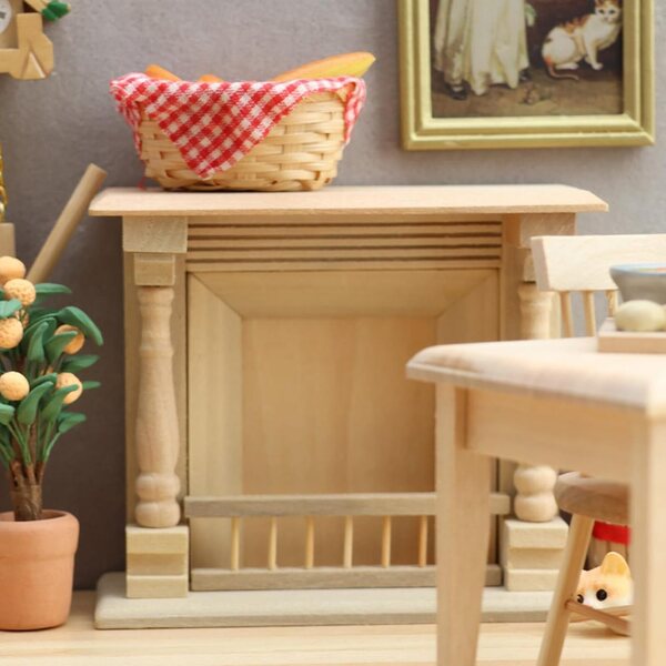 Caminetto in miniatura 1:12 in legno naturale per case delle bambole e modellismo