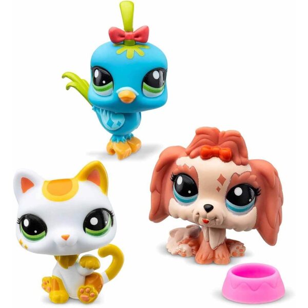 Littlest Pet Shop Minis S1 – Set mit 3 Miniaturfiguren von Papagei, Katze und Hund