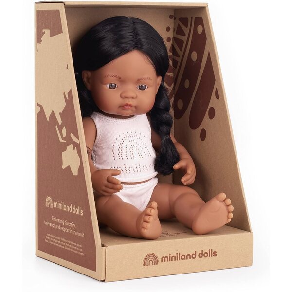 Miniland-Puppe der amerikanischen Ureinwohner, 38 cm, aus weichem, handgefertigtem Vinyl