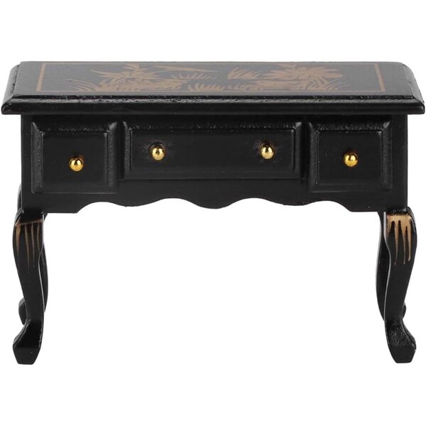 Scrivania in Legno Vintage per Casa delle Bambole 1:12 con 3 Cassetti Decorativi