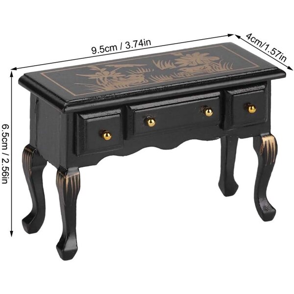 Scrivania in Legno Vintage per Casa delle Bambole 1:12 con 3 Cassetti Decorativi