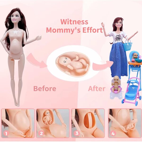 Gestickte bewegliche Muñeca 30 cm mit Bebé en Barriga Infantile Educativo Juguete