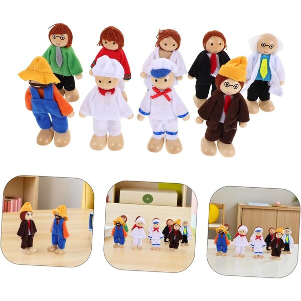 Hemobllo 9 bewegliche Holzfiguren für pädagogisches und narratives Spielen für Kinder