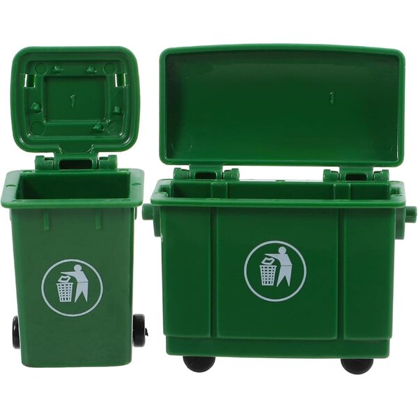 2 Mini Pattumiere Verdi con Coperchio Apribile per Casa delle Bambole in Scala 1:12