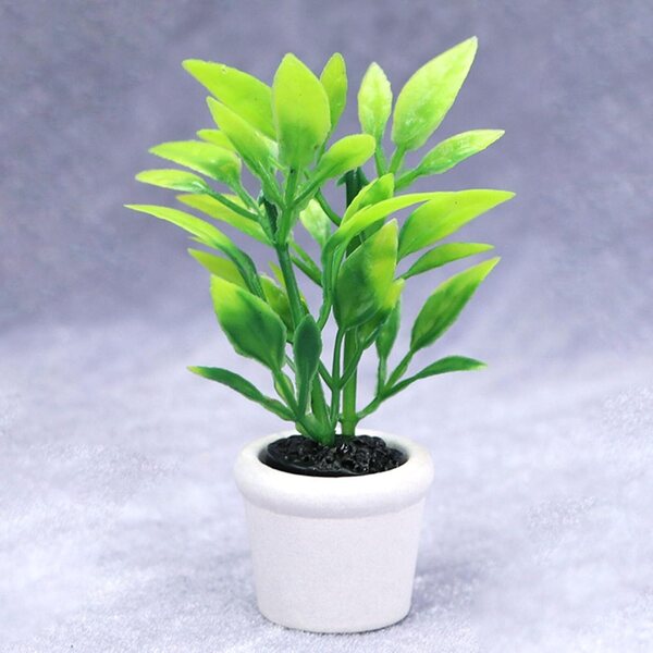 Albero miniatura in vaso verde artificiale per case delle bambole, decorazione realistica