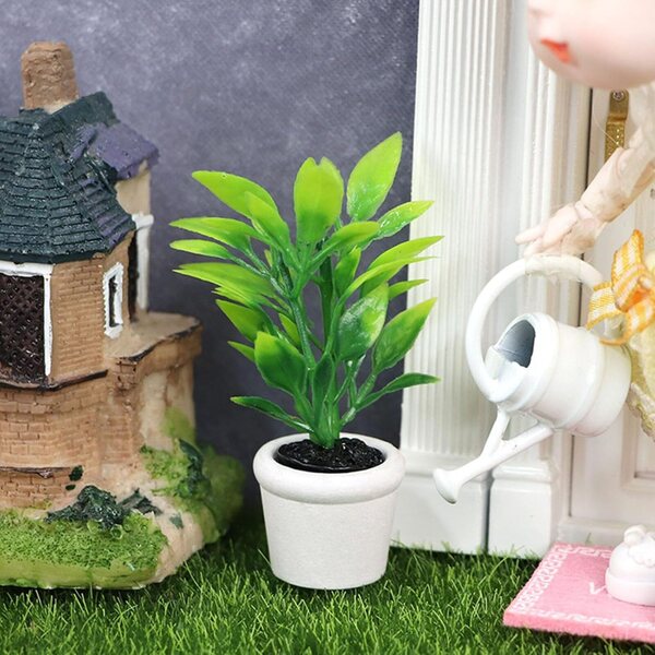 Albero miniatura in vaso verde artificiale per case delle bambole, decorazione realistica