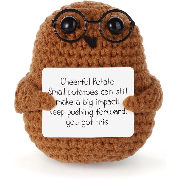 BOXOB Patata Positiva, 7,5 cm Patata Positiva de Punto con Tarjeta Positiva Lindos Vasos Muñeco de Patata de Punto para Regalo de Año Nuevo Regalos de Cumpleaños Amigos Navidad Decoración de Fiesta