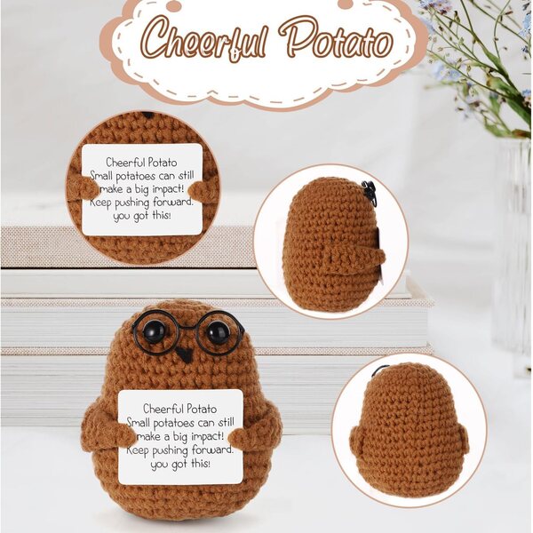 BOXOB Patata Positiva, 7,5 cm Patata Positiva de Punto con Tarjeta Positiva Lindos Vasos Muñeco de Patata de Punto para Regalo de Año Nuevo Regalos de Cumpleaños Amigos Navidad Decoración de Fiesta