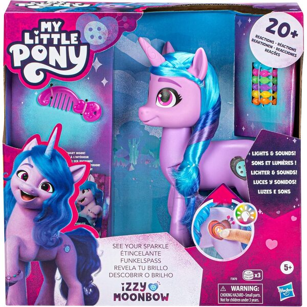 My Little Pony Izzy Moonbow 20+ réactions avec musique, lumières et accessoires pour enfants