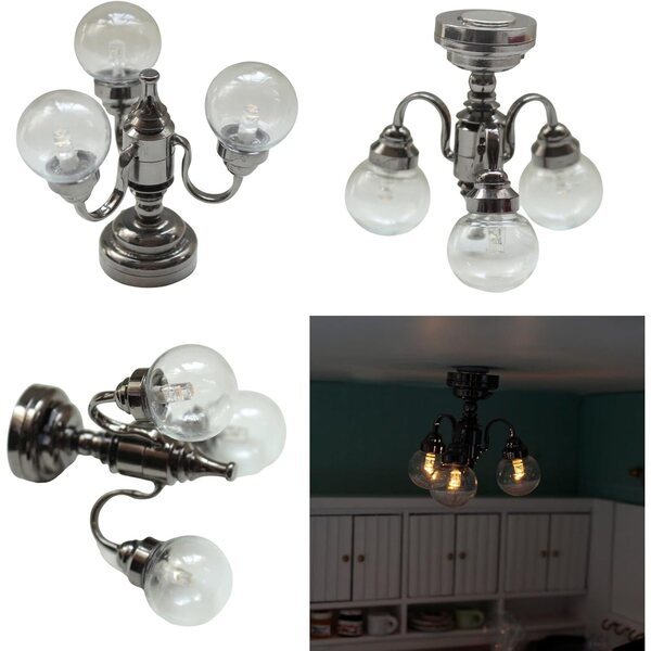 Lampadario Miniatura per Casa delle Bambole in Metallo con Luci LED - 4,8 cm