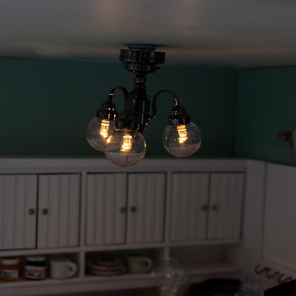 Lampadario Miniatura per Casa delle Bambole in Metallo con Luci LED - 4,8 cm