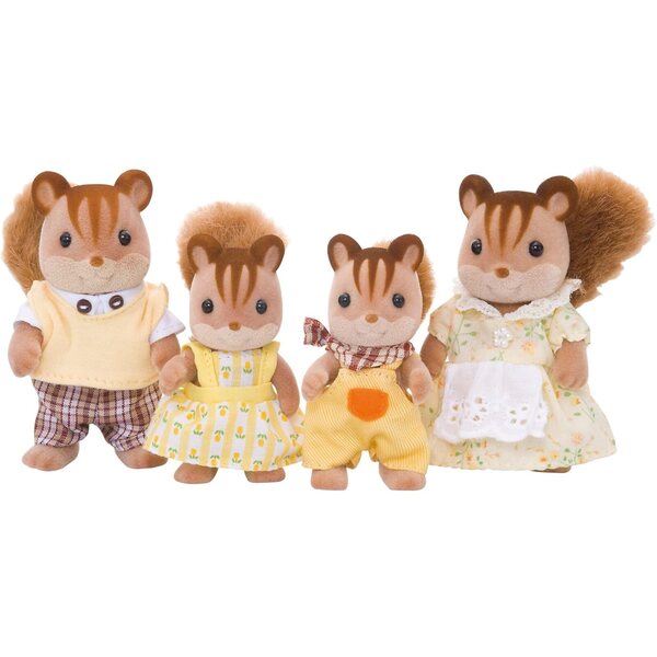 Sylvanian Families Walnuss-Eichhörnchen-Familie mit Papa und Puppen-Zubehör
