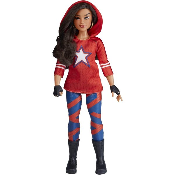 Muñeca América Chavez Marvel Rising con traje de entrenamiento y pelo enraizado