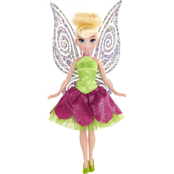 Disney Fairies Tinkerbell pop met groene en roze glitterjurk 23 cm