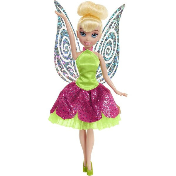 Disney Fairies Tinkerbell pop met groene en roze glitterjurk 23 cm