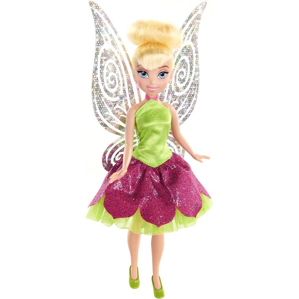 Disney Fairies Tinkerbell pop met groene en roze glitterjurk 23 cm