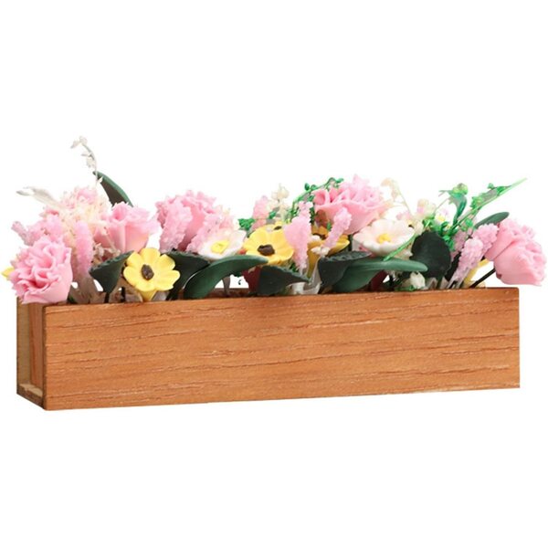 Miniatuur bloem- en bedmodel voor poppenhuis in hars en hout 8 cm