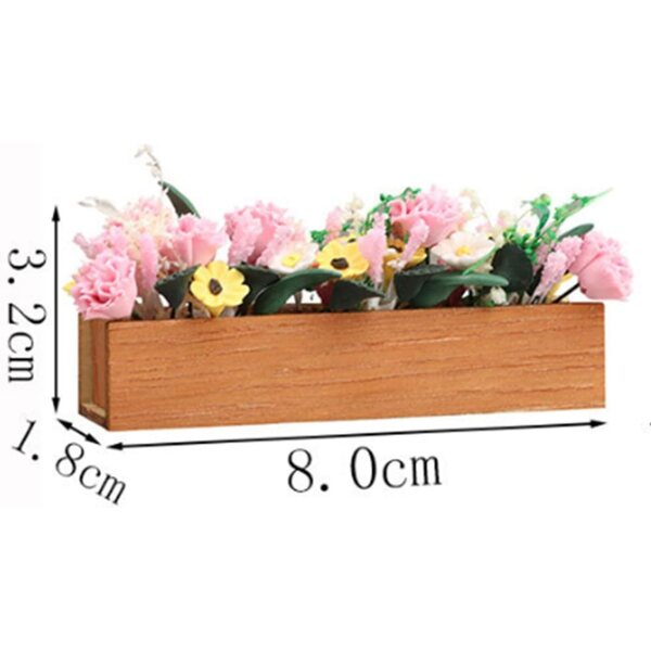 Miniatuur bloem- en bedmodel voor poppenhuis in hars en hout 8 cm
