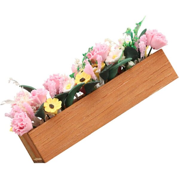 Miniatuur bloem- en bedmodel voor poppenhuis in hars en hout 8 cm