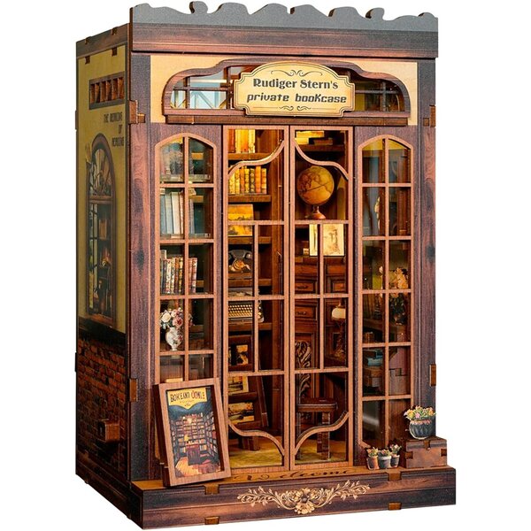 Kit de estante miniatura com LED e sensor de luz - estante decorativa 3D de madeira