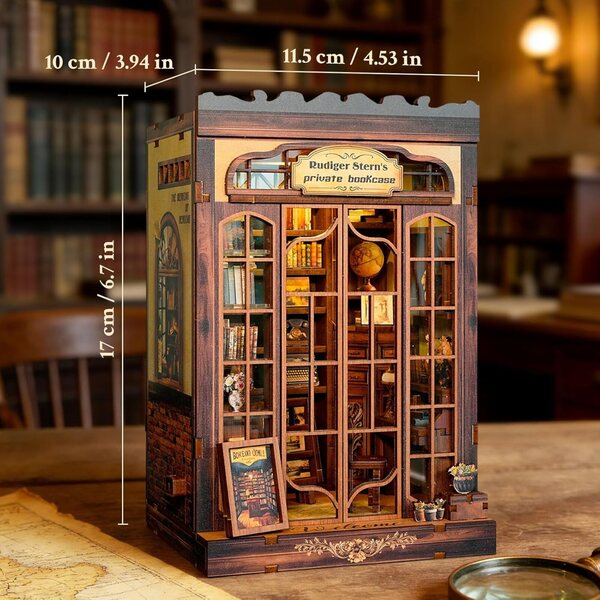 Kit de estante miniatura com LED e sensor de luz - estante decorativa 3D de madeira
