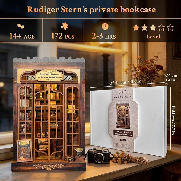 Kit de estante miniatura com LED e sensor de luz - estante decorativa 3D de madeira
