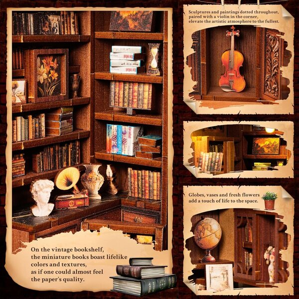 Kit de estante miniatura com LED e sensor de luz - estante decorativa 3D de madeira