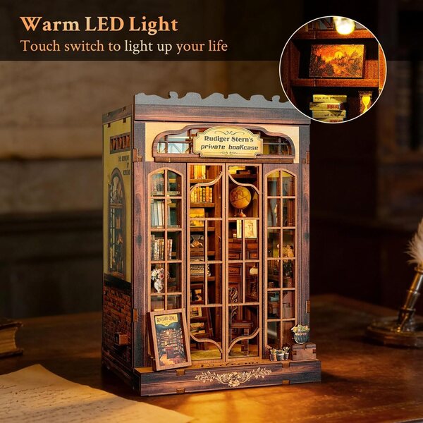 Kit de estante miniatura com LED e sensor de luz - estante decorativa 3D de madeira