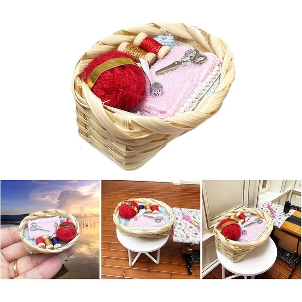 Cesto portabiancheria miniatura tessuto robusto scala 1:12 per case delle bambole