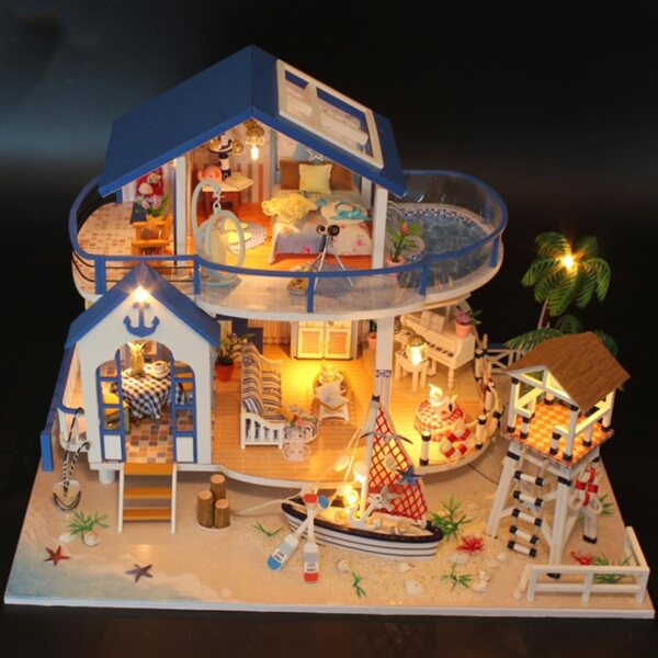 Hemobllo Holzhaus Mini DIY Lernset für Kinder 32x22 cm