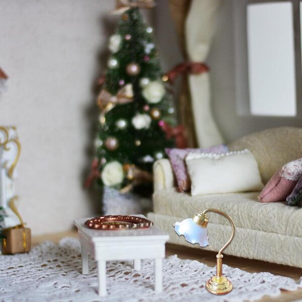 Lampada da Tavolo in Metallo per Casa delle Bambole Vintage Soggiorno Bianco 5,5x4 cm