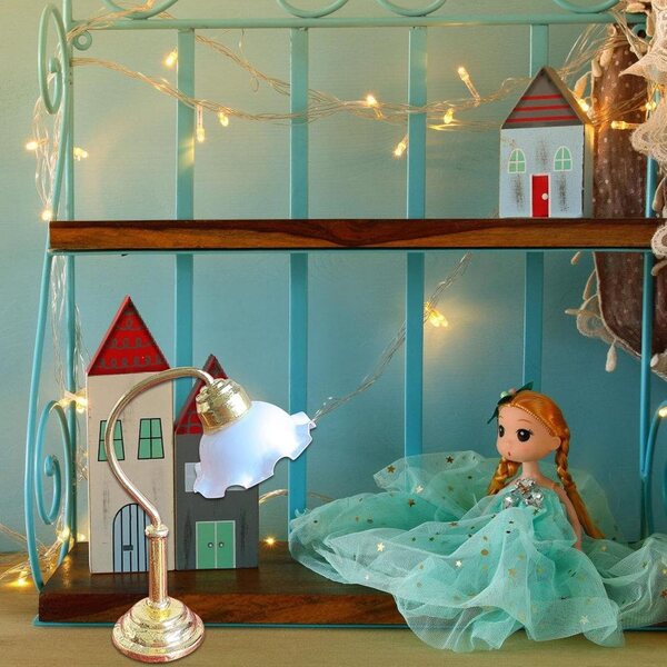 Lampada da Tavolo in Metallo per Casa delle Bambole Vintage Soggiorno Bianco 5,5x4 cm