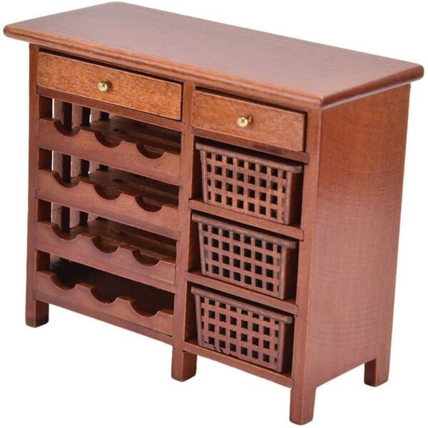 Miniatur-Weinschrank aus Holz im Maßstab 1:12 für Puppenhausdekoration