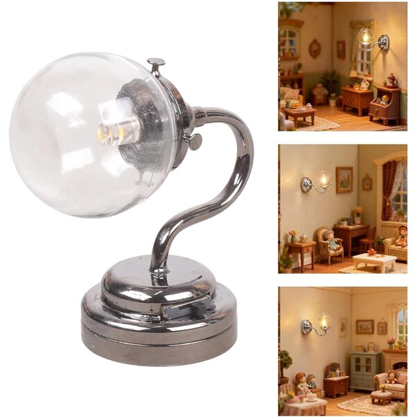 Lampada da parete in vetro scala 1/12 con telaio in metallo per casa delle bambole