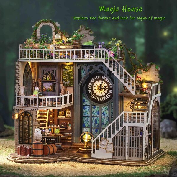 1:24 DIY Puppenhaus-Bausatz aus Holz mit LED und Staubschutz