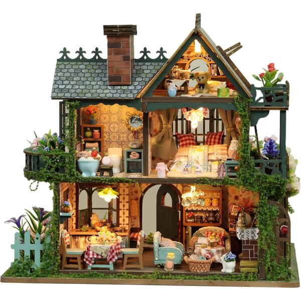 Zestaw miniaturowego domu RHZN z diodami LED, szczegółowy i artystyczny zestaw do samodzielnego montażu