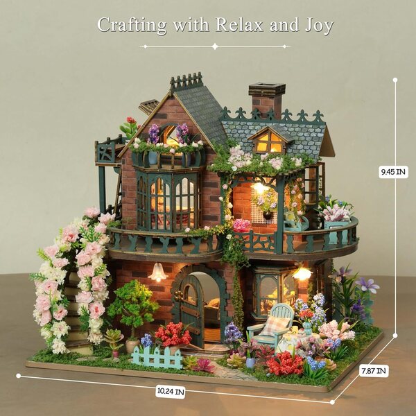Kit de casa em miniatura RHZN com LED, kit DIY para casa detalhado e artístico