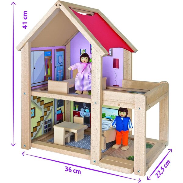 Eichhorn Puppenhaus aus Holz mit hochmodernen Möbeln und Figuren inklusive