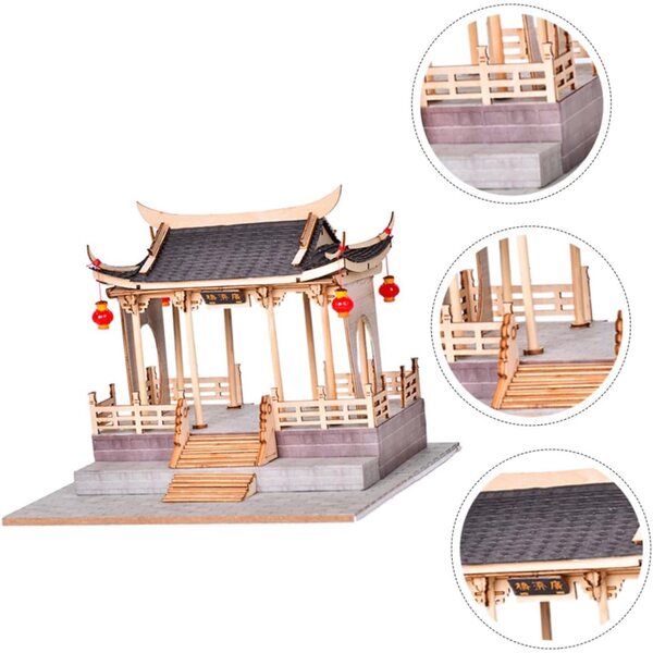 YARNOW Antikes Gebäudemodell im chinesischen Stil, DIY-Holzdekoration und Spiel